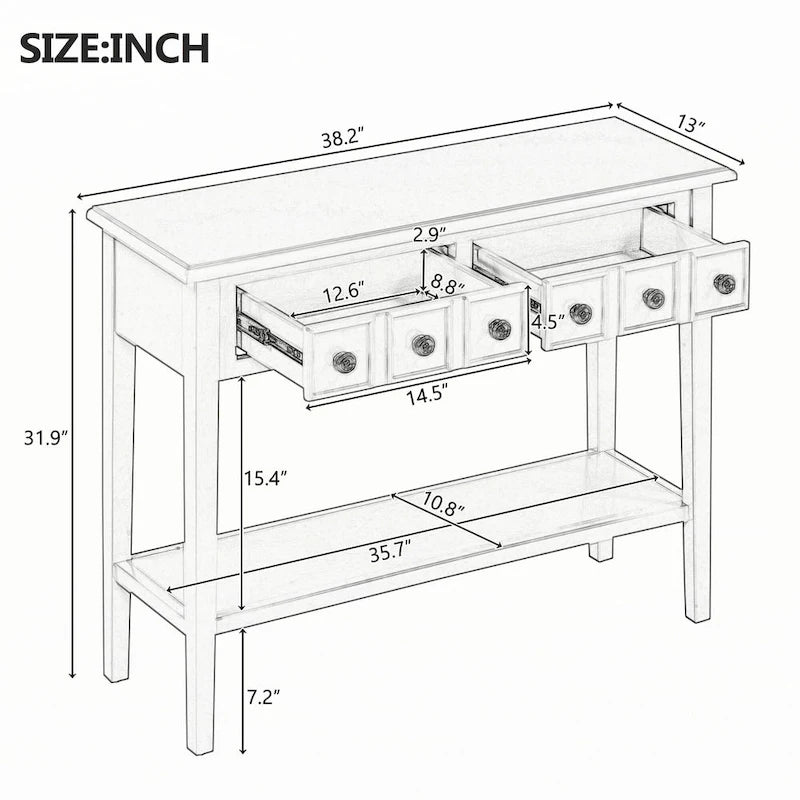 Table d’entrée avec 2 tiroirs (blanc)