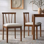 Sedia da pranzo imbottita Rochester Modern Spindle Beige/Noce