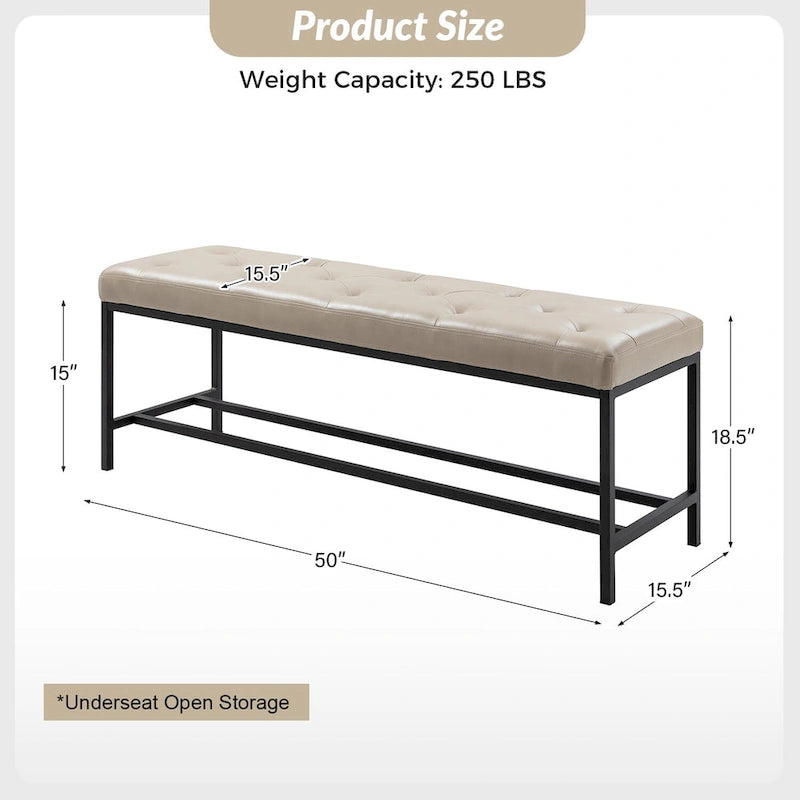 Panca imbottita contemporanea da 50 in. W con gambe in metallo