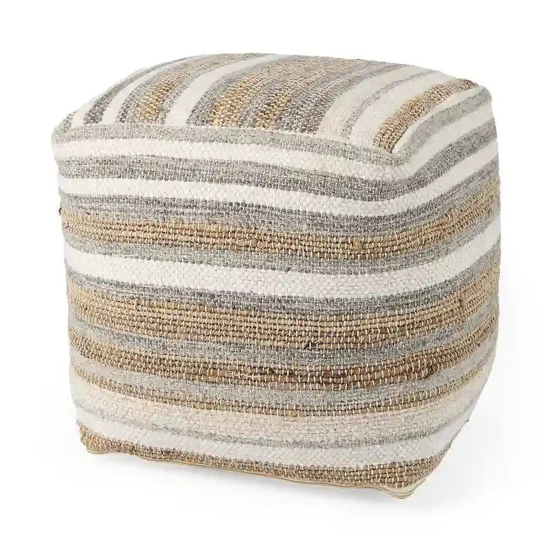 Quadratischer Pouf aus mehrfarbig gestreiftem Hanf und Baumwolle