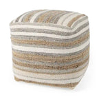 Quadratischer Pouf aus mehrfarbig gestreiftem Hanf und Baumwolle