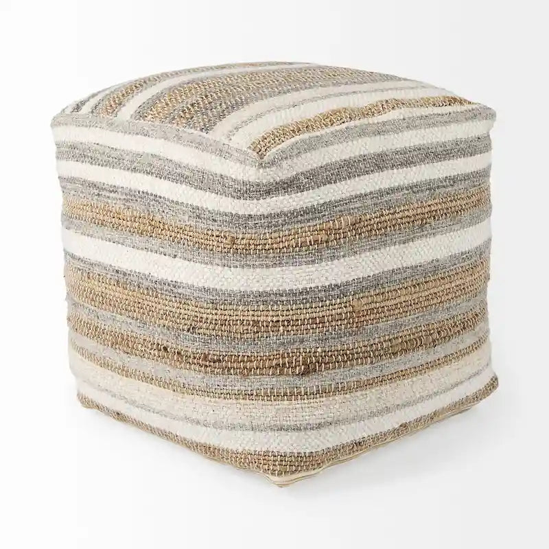 Quadratischer Pouf aus mehrfarbig gestreiftem Hanf und Baumwolle