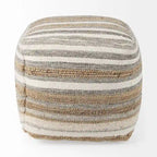 Quadratischer Pouf aus mehrfarbig gestreiftem Hanf und Baumwolle