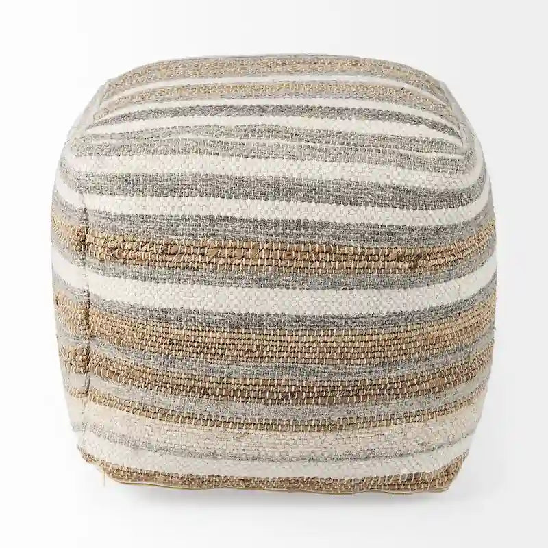 Quadratischer Pouf aus mehrfarbig gestreiftem Hanf und Baumwolle