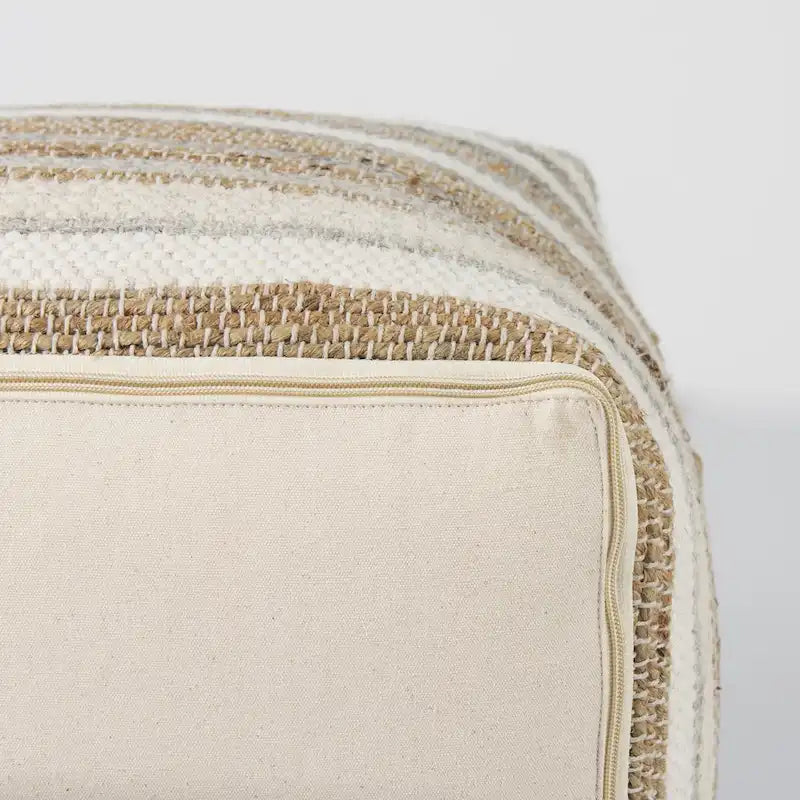 Quadratischer Pouf aus mehrfarbig gestreiftem Hanf und Baumwolle