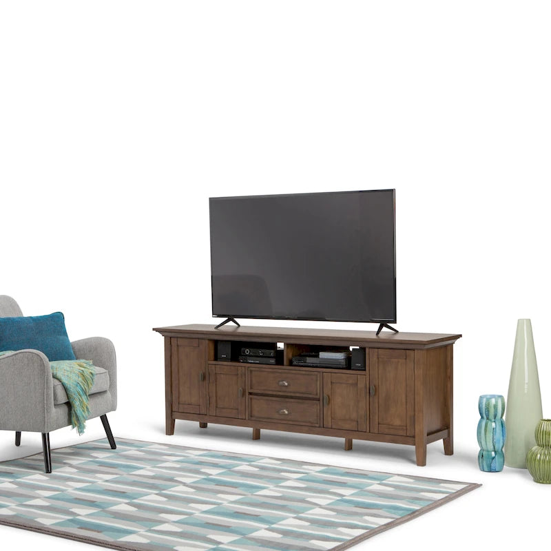TV-Mediaständer aus MASSIVHOLZ, 72 Zoll breit, im Übergangsstil, für Fernseher bis zu 80 Zoll - 72 W x 16.5 D x 26 H