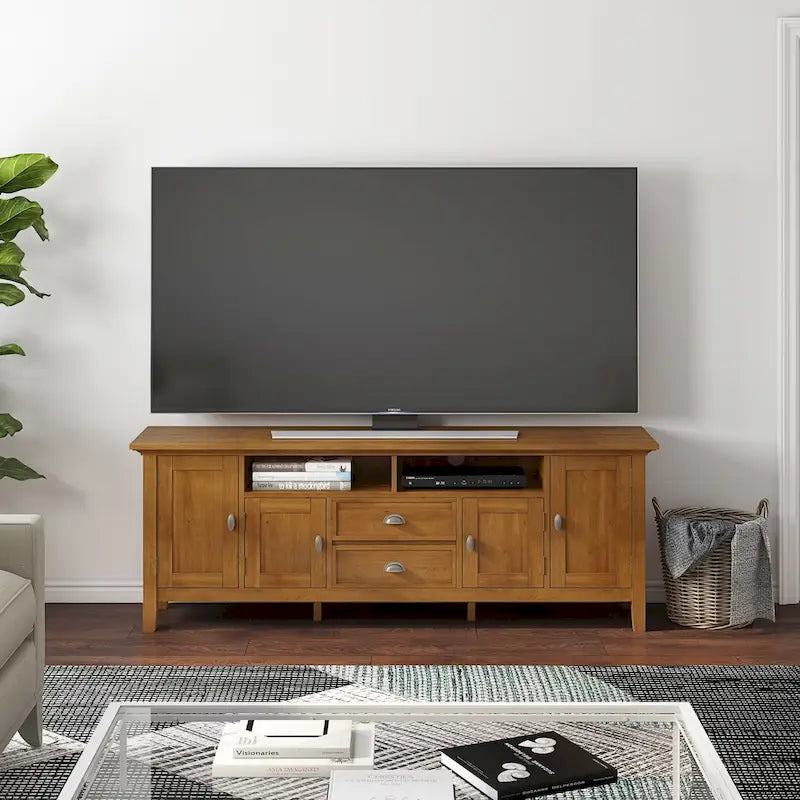 Mobile TV multimediale di transizione in legno massello largo 72 pollici per TV fino a 80 pollici - 72 W x 16.5 D x 26 H