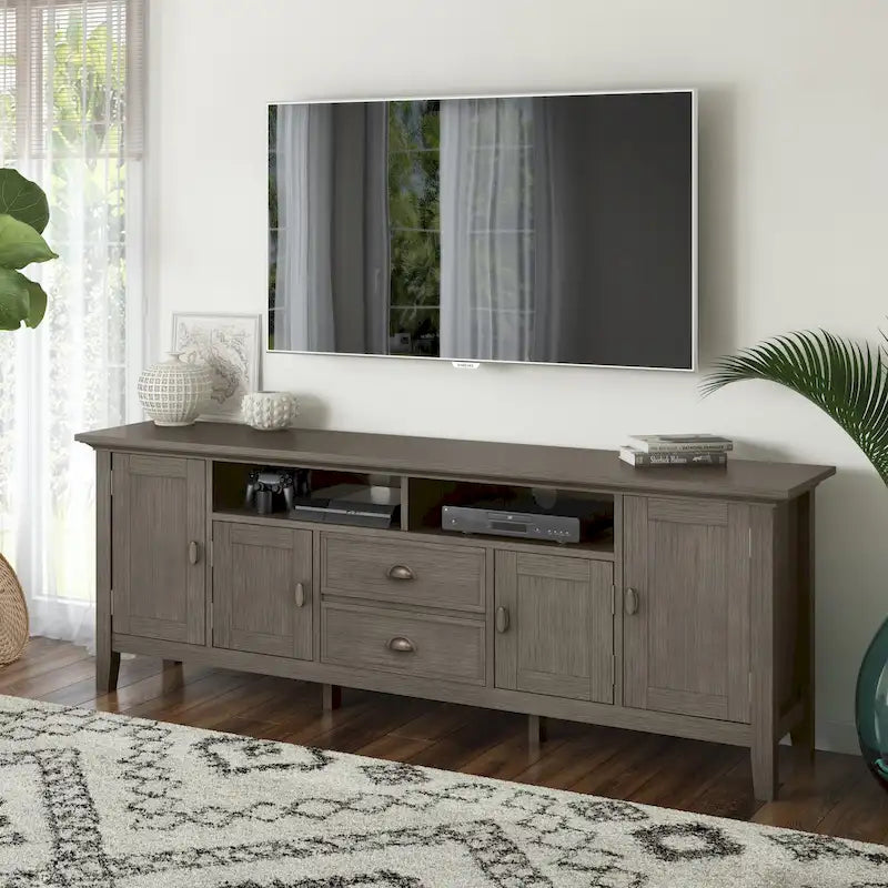 Mobile TV multimediale di transizione in legno massello largo 72 pollici per TV fino a 80 pollici - 72 W x 16.5 D x 26 H