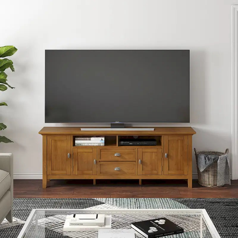 TV-Mediaständer aus MASSIVHOLZ, 72 Zoll breit, im Übergangsstil, für Fernseher bis zu 80 Zoll - 72 W x 16.5 D x 26 H