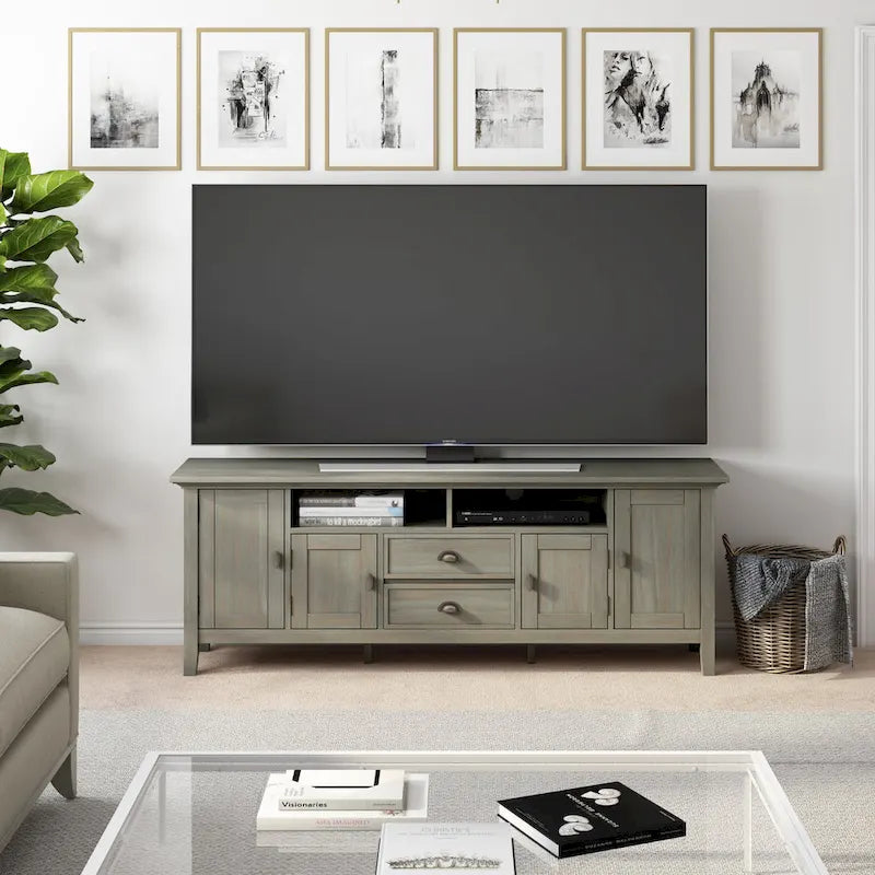 TV-Mediaständer aus MASSIVHOLZ, 72 Zoll breit, im Übergangsstil, für Fernseher bis zu 80 Zoll - 72 W x 16.5 D x 26 H