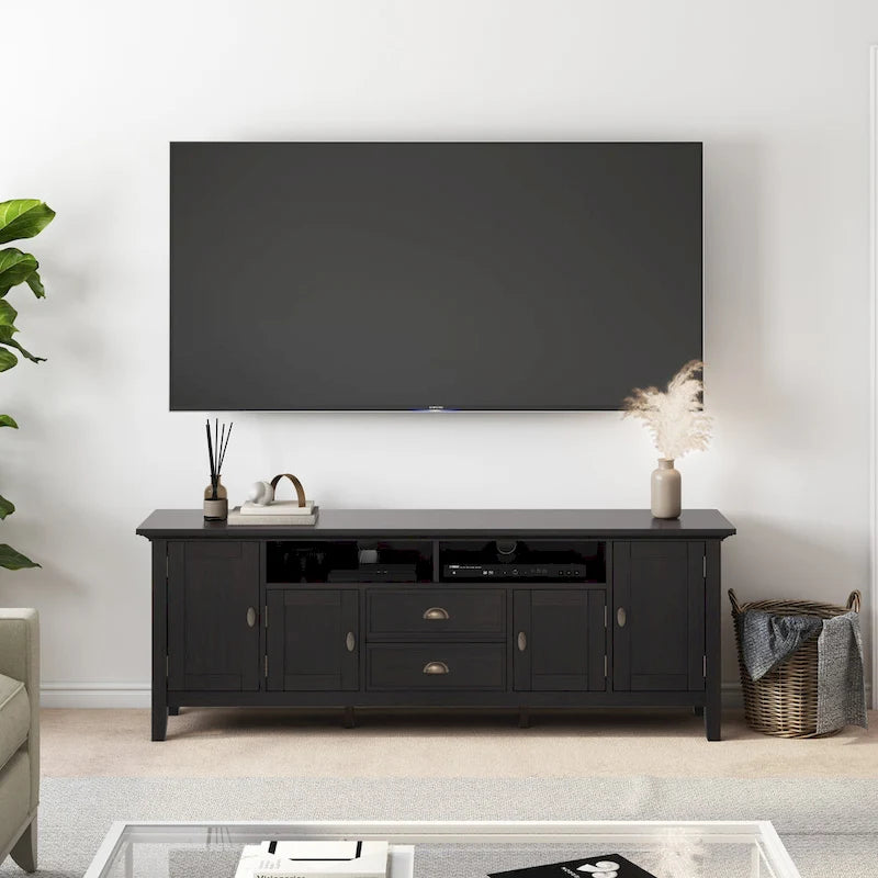 TV-Mediaständer aus MASSIVHOLZ, 72 Zoll breit, im Übergangsstil, für Fernseher bis zu 80 Zoll - 72 W x 16.5 D x 26 H