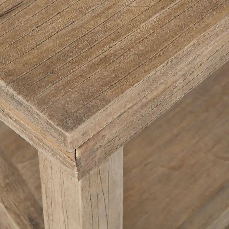 Beistelltisch aus Mindi-Holz mit verwitterter Naturoptik und X-Gestell