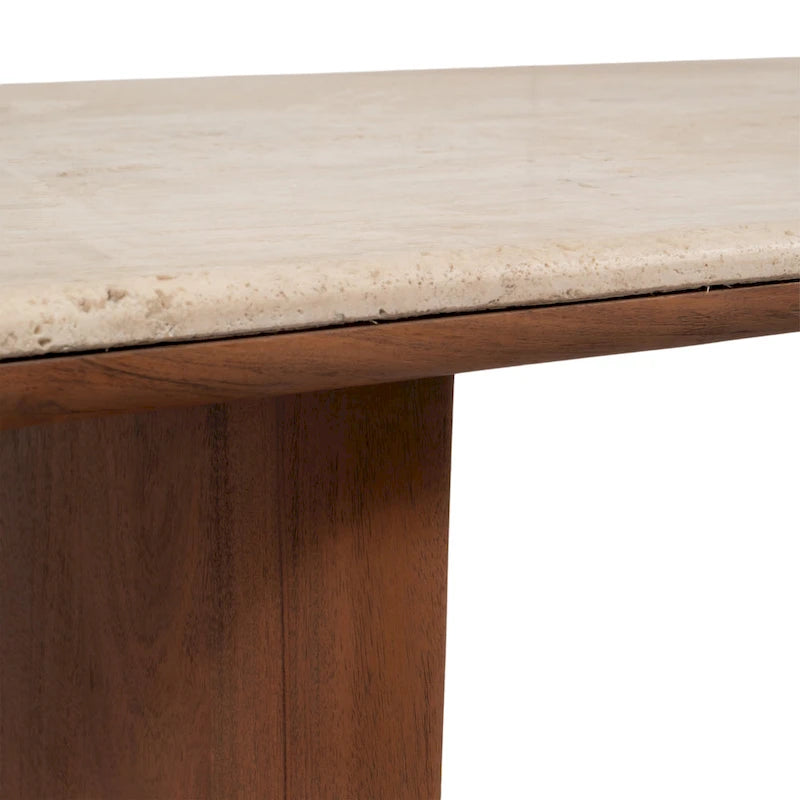 Eleganter Couchtisch aus Akazienholz und Travertin für modernes Wohnen