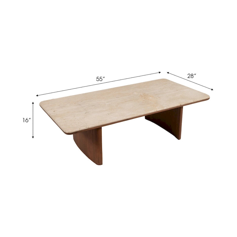 Eleganter Couchtisch aus Akazienholz und Travertin für modernes Wohnen