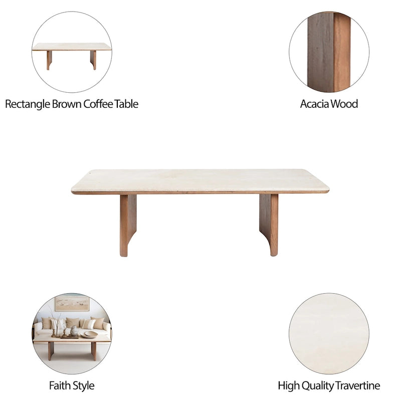 Eleganter Couchtisch aus Akazienholz und Travertin für modernes Wohnen