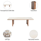 Eleganter Couchtisch aus Akazienholz und Travertin für modernes Wohnen