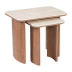 Eleganter Couchtisch aus Akazienholz und Travertin für modernes Wohnen