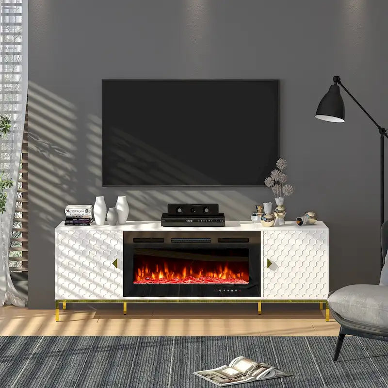 Mobile TV in legno da 70 con camino elettrico da 36