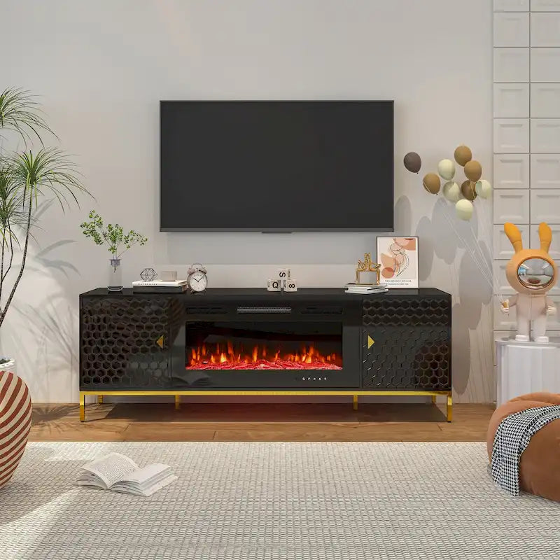 Mobile TV in legno da 70 con camino elettrico da 36