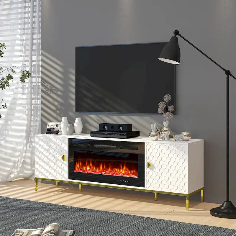 Mobile TV in legno da 70 con camino elettrico da 36