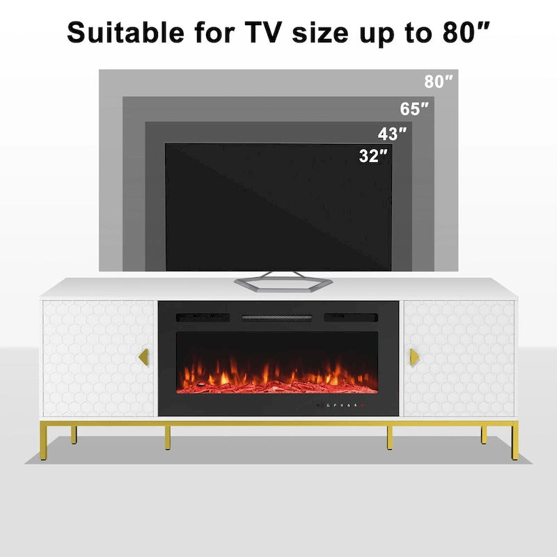 Mobile TV in legno da 70 con camino elettrico da 36