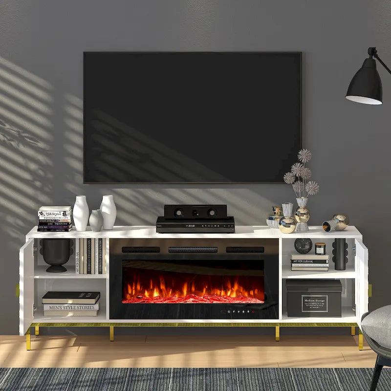 Mobile TV in legno da 70 con camino elettrico da 36