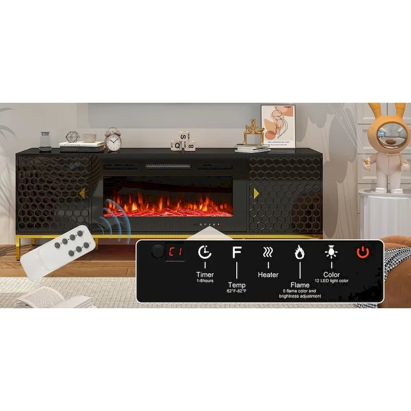 Mobile TV in legno da 70 con camino elettrico da 36