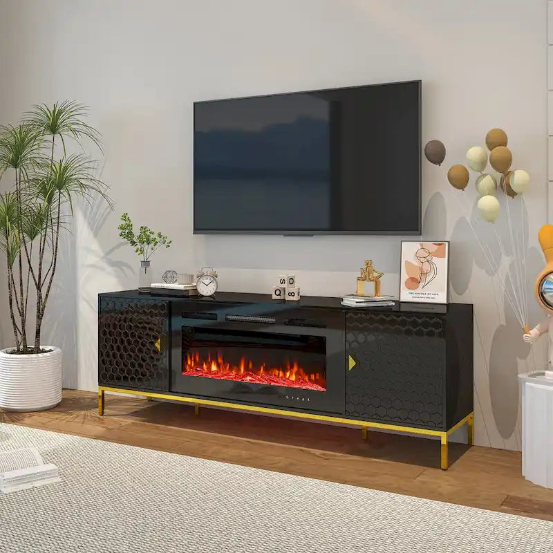 Mobile TV in legno da 70 con camino elettrico da 36