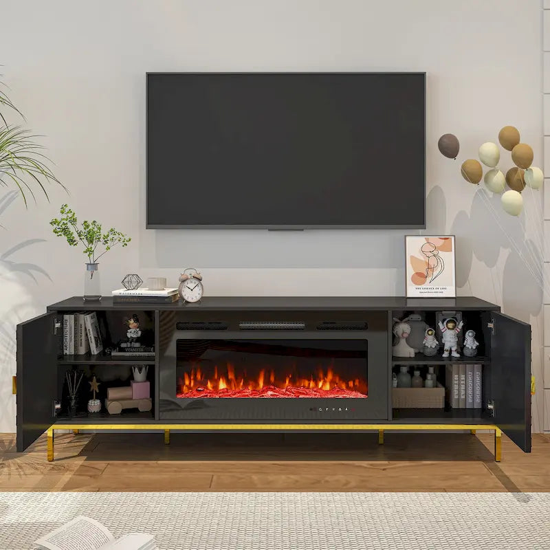 Mobile TV in legno da 70 con camino elettrico da 36