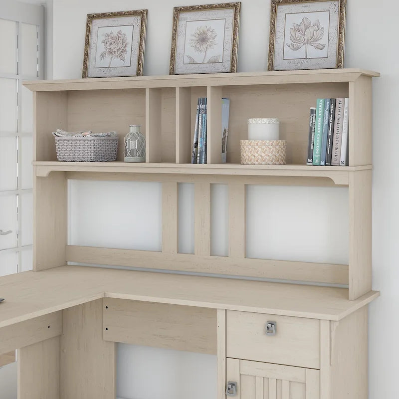 Credenza superiore bianco anticato per scrivania a L