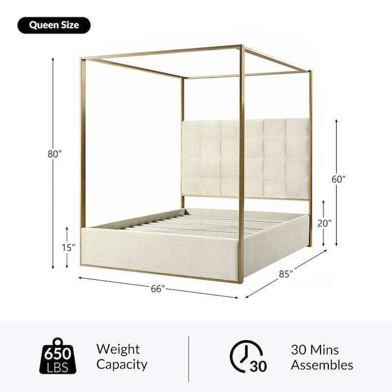 Σύγχρονο επενδεδυμένο κρεβάτι Queen Size με ουρανό