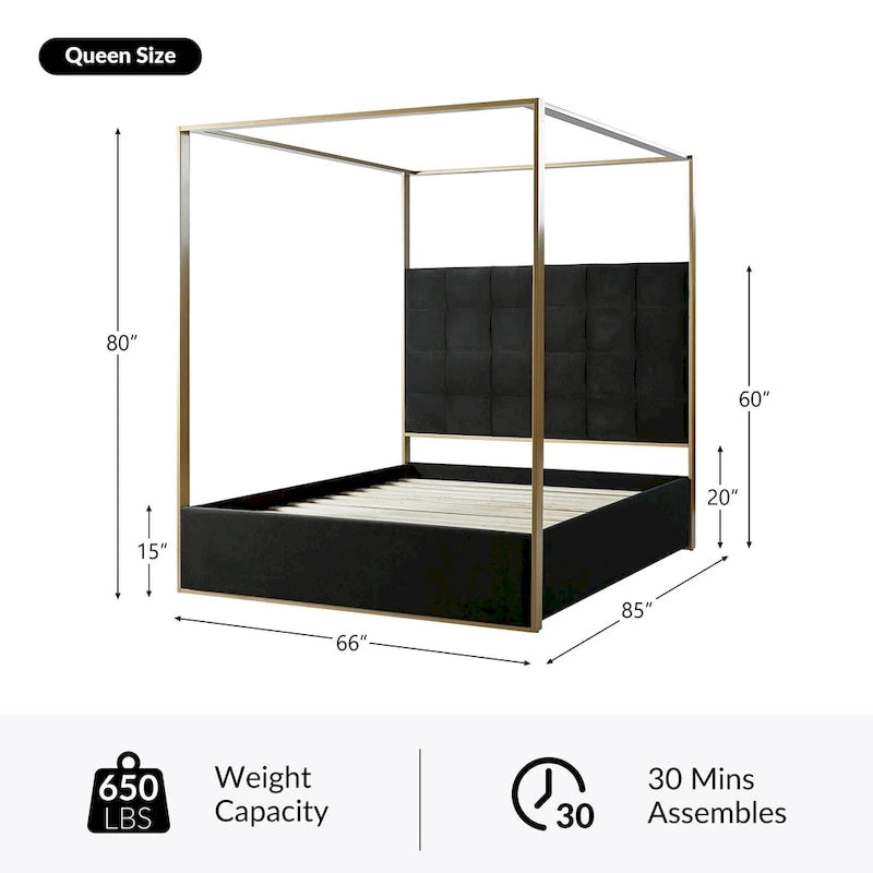 Σύγχρονο επενδεδυμένο κρεβάτι Queen Size με ουρανό
