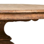 Ronde eettafel van teruggewonnen grenenhout van 59 inch met antiek-natuurlijke afwerking en gebeeldhouwde voet