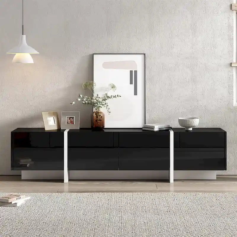Mobile TV rettangolare moderno per TV fino a 80 pollici con superficie UV ad alta lucentezza