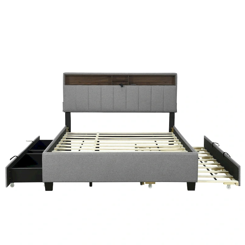 Letto a piattaforma imbottito Queen con letto estraibile Twin XL