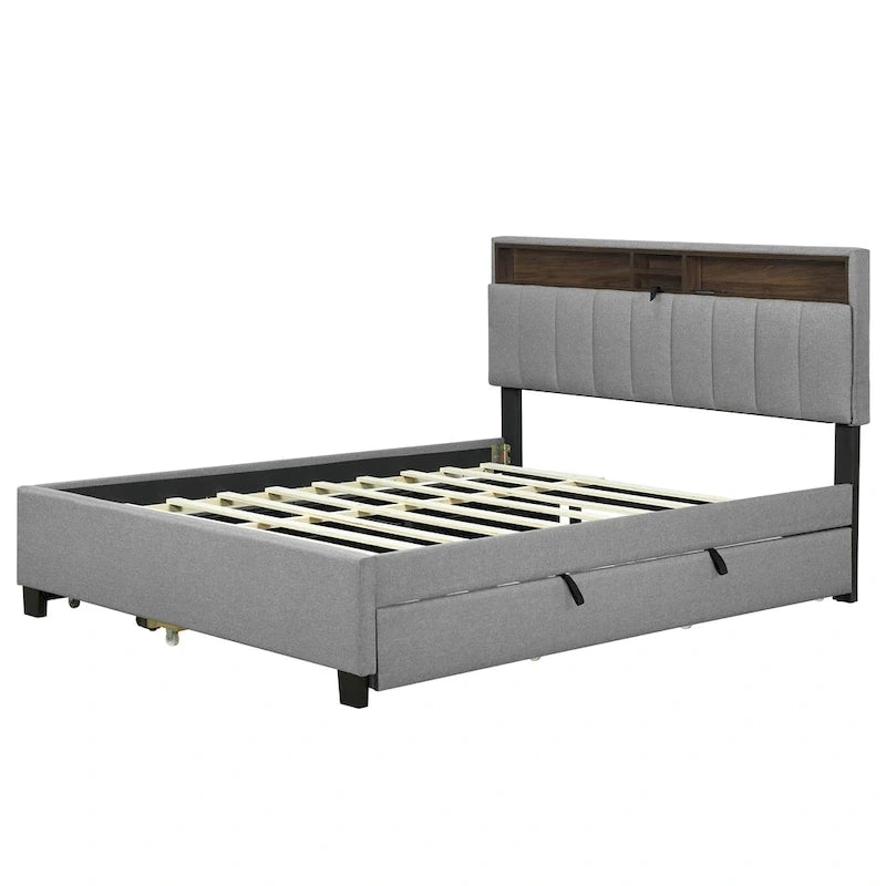 Letto a piattaforma imbottito Queen con letto estraibile Twin XL