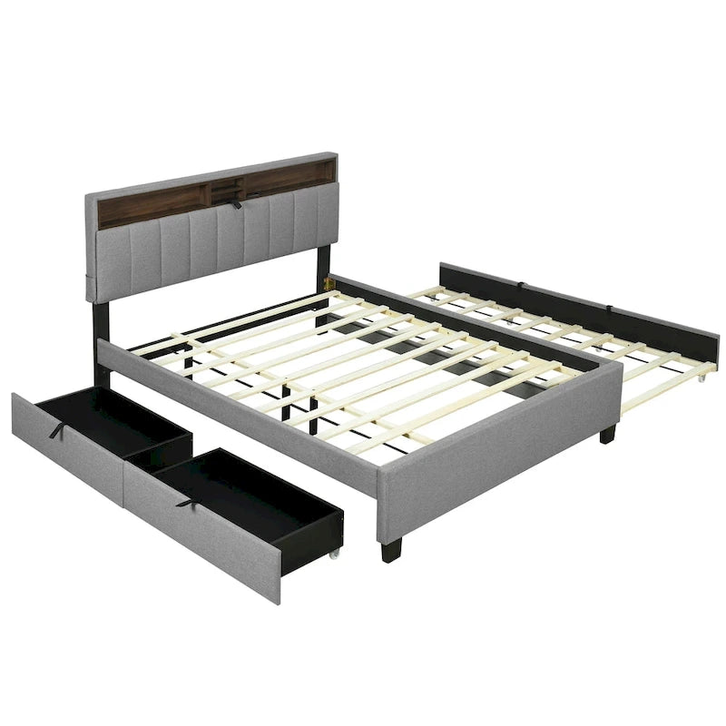 Letto a piattaforma imbottito Queen con letto estraibile Twin XL