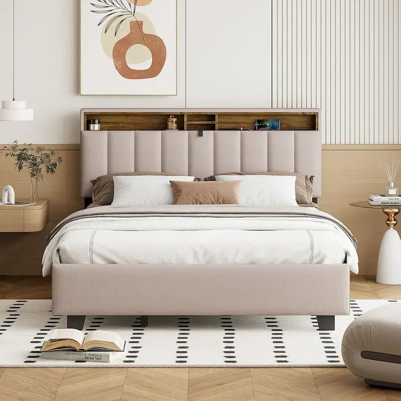 Letto a piattaforma imbottito Queen con letto estraibile Twin XL