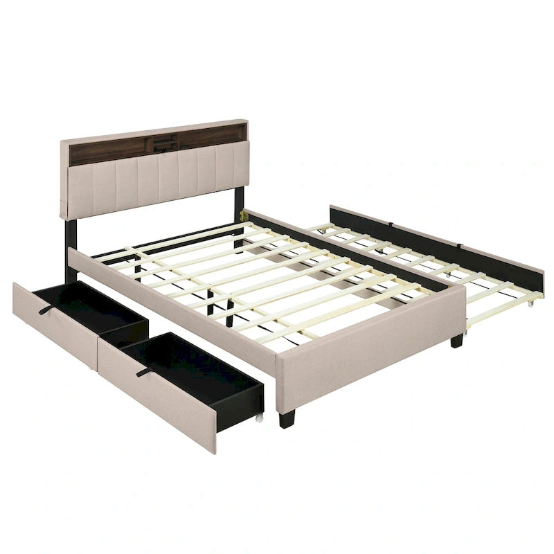 Letto a piattaforma imbottito Queen con letto estraibile Twin XL