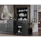 Dispensa da cucina in legno massello al 100% con 2 ante in vetro trasparente o legno massello e organizer a 2 cassetti by