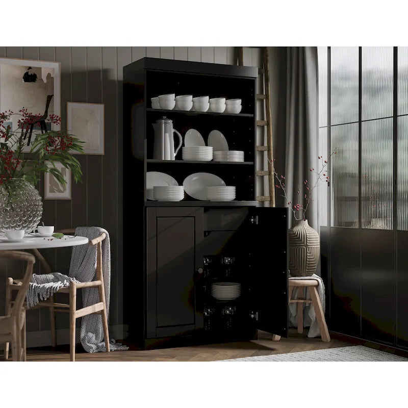 Dispensa da cucina in legno massello al 100% con 2 ante in vetro trasparente o legno massello e organizer a 2 cassetti by