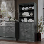 100% Solid Wood Kitchen Pantry Cabinet with 2 Clear Glass or Solid Wood Doors and 2-Drawer Organizer by Palace Imports
