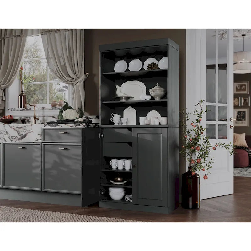 Dispensa da cucina in legno massello al 100% con 2 ante in vetro trasparente o legno massello e organizer a 2 cassetti by
