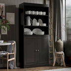 Dispensa da cucina in legno massello al 100% con 2 ante in vetro trasparente o legno massello e organizer a 2 cassetti by