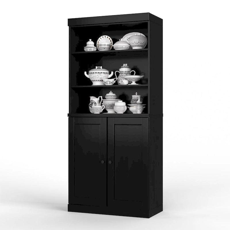 Dispensa da cucina in legno massello al 100% con 2 ante in vetro trasparente o legno massello e organizer a 2 cassetti by