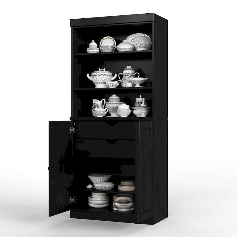 Dispensa da cucina in legno massello al 100% con 2 ante in vetro trasparente o legno massello e organizer a 2 cassetti by