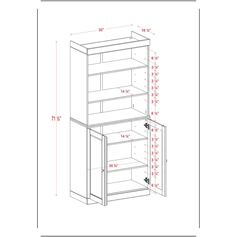 Dispensa da cucina in legno massello al 100% con 2 ante in vetro trasparente o legno massello e organizer a 2 cassetti by