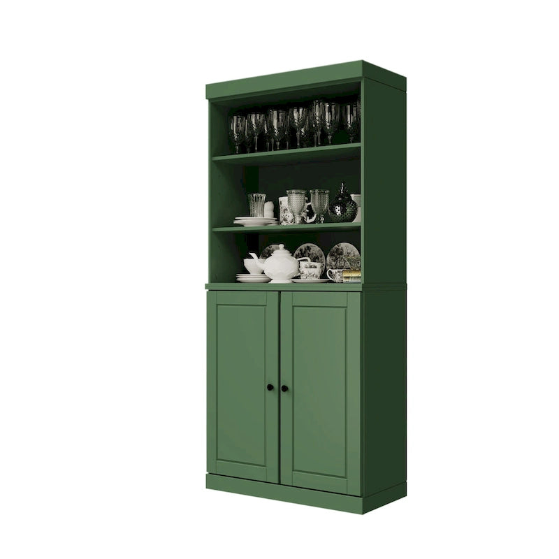 Dispensa da cucina in legno massello al 100% con 2 ante in vetro trasparente o legno massello e organizer a 2 cassetti by