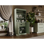 Dispensa da cucina in legno massello al 100% con 2 ante in vetro trasparente o legno massello e organizer a 2 cassetti by