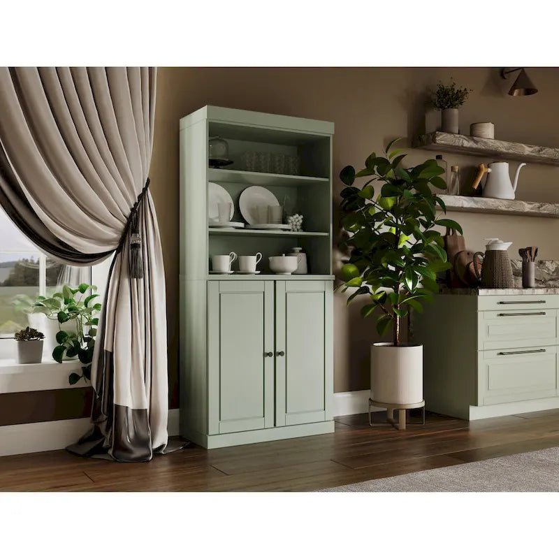 Dispensa da cucina in legno massello al 100% con 2 ante in vetro trasparente o legno massello e organizer a 2 cassetti by